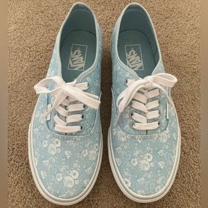 Light Blue Vans With White Flowers